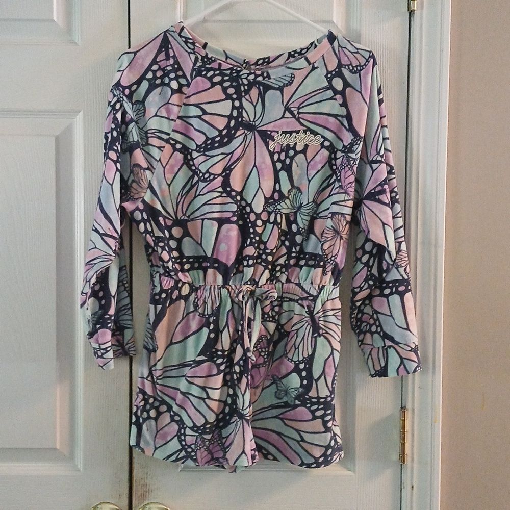 Justice  velour butterfly long sleeve sleepwear romper  pj pajamas  Sz L (10-12)